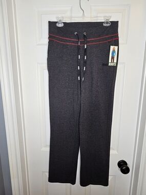 NWT Roots Active Pants Joggers Lounge Charcoal Red Trim Long Tall Women's Size M